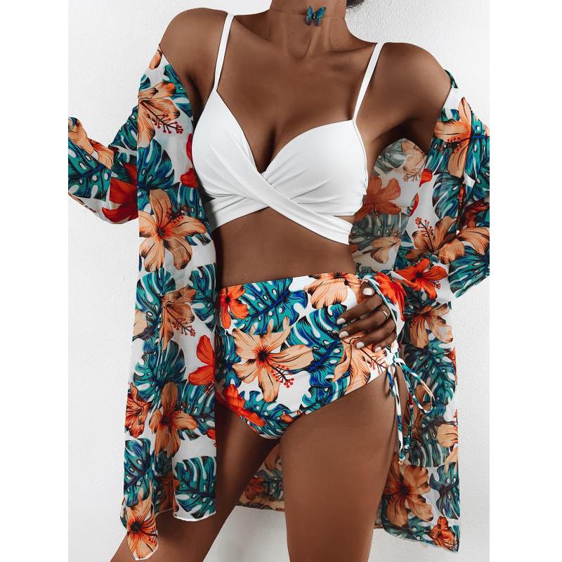 Print Long Sleeve Bathing Bikini