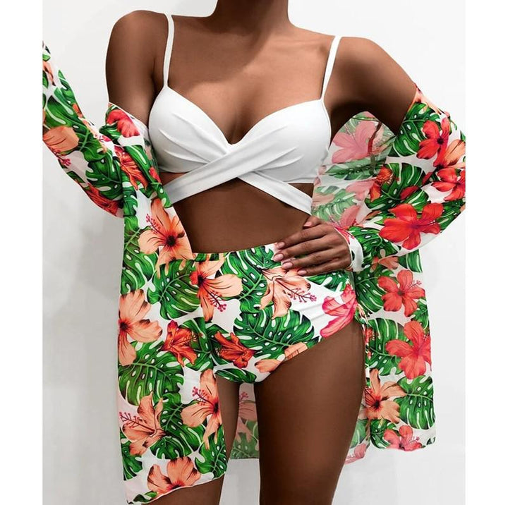 Print Long Sleeve Bathing Bikini