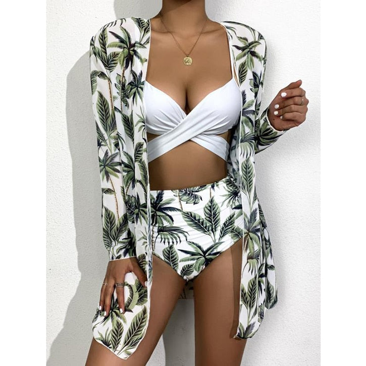 Print Long Sleeve Bathing Bikini