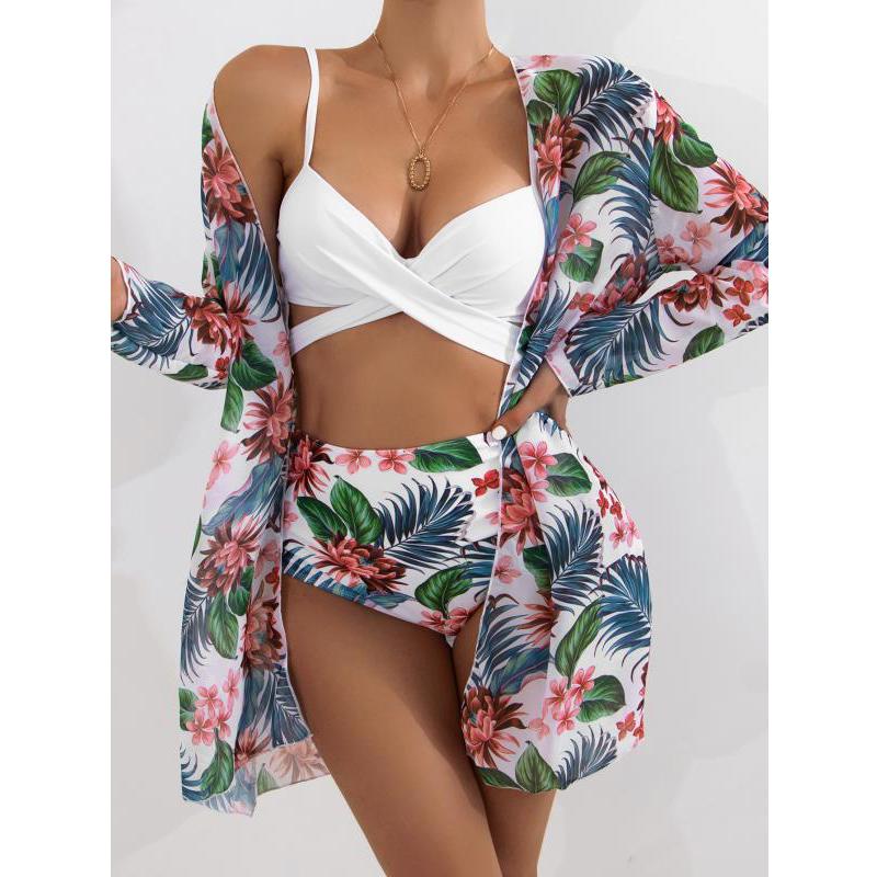 Print Long Sleeve Bathing Bikini